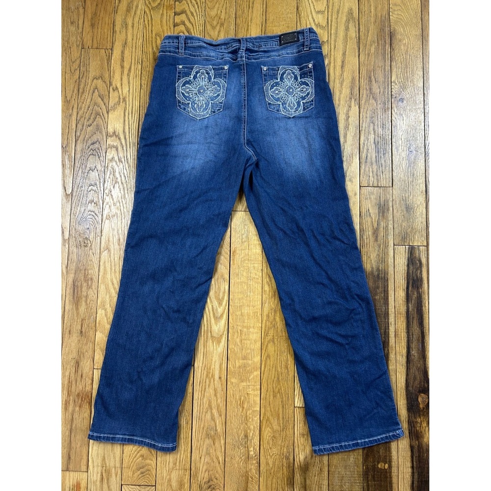 Earl Jeans Women's Straight Leg Dark Blue Denim with Embroidered Back Pockets